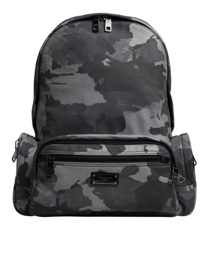 Dolce &amp; Gabbana Gray Cotton Camouflage Logo Plaque Backpack Bag