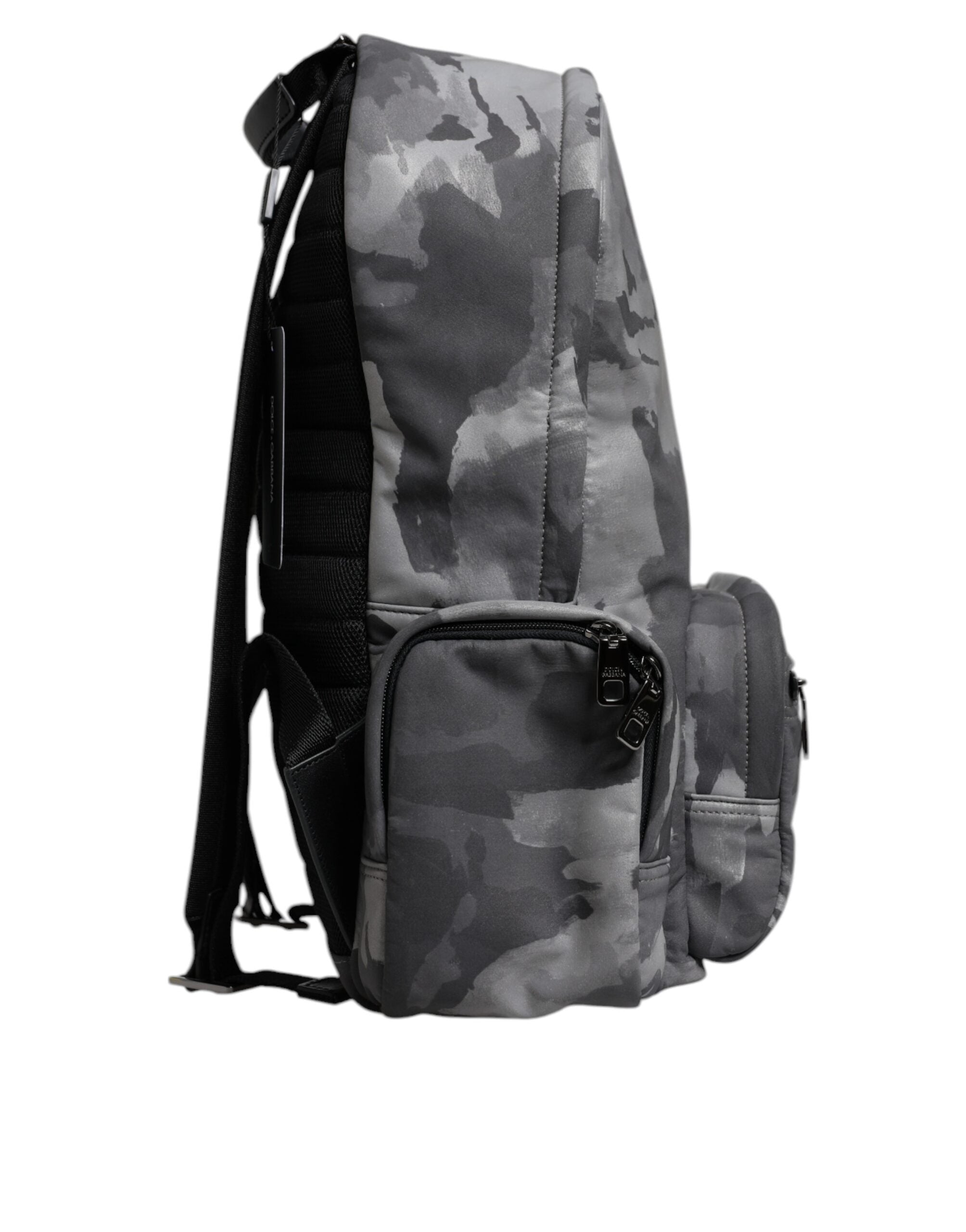 Dolce &amp; Gabbana Gray Cotton Camouflage Logo Plaque Backpack Bag