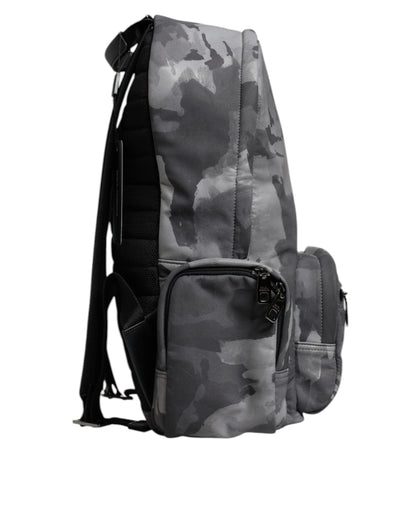 Dolce &amp; Gabbana Gray Cotton Camouflage Logo Plaque Backpack Bag
