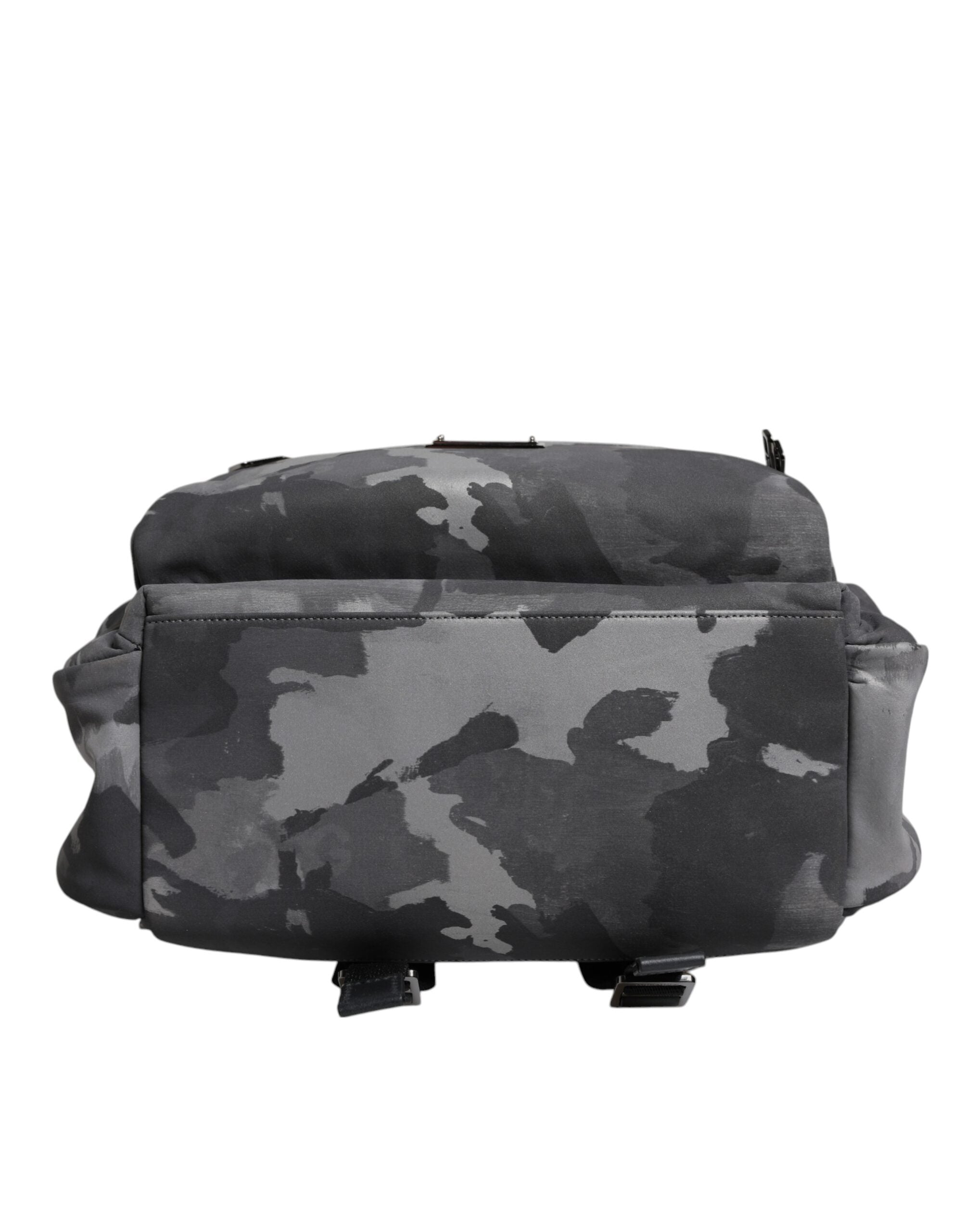 Dolce &amp; Gabbana Gray Cotton Camouflage Logo Plaque Backpack Bag