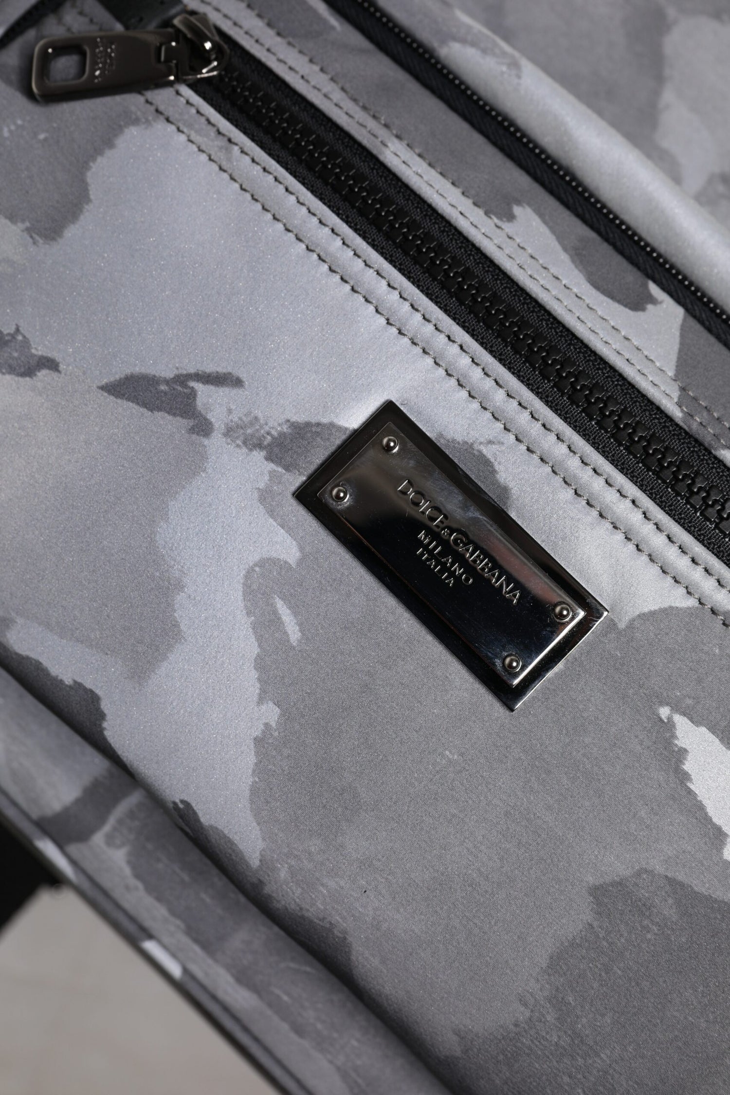 Dolce &amp; Gabbana Gray Cotton Camouflage Logo Plaque Backpack Bag