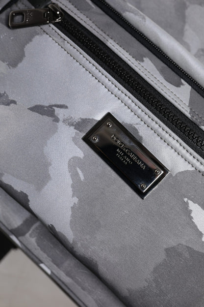 Dolce &amp; Gabbana Gray Cotton Camouflage Logo Plaque Backpack Bag