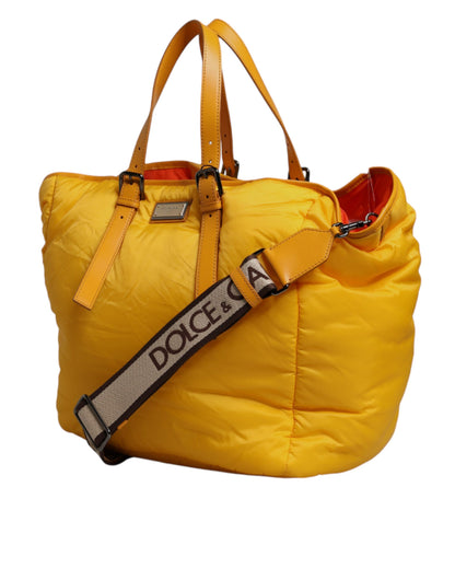 Dolce &amp; Gabbana Yellow Orange Nylon Logo Plaque Hand Shoulder Tote Bag