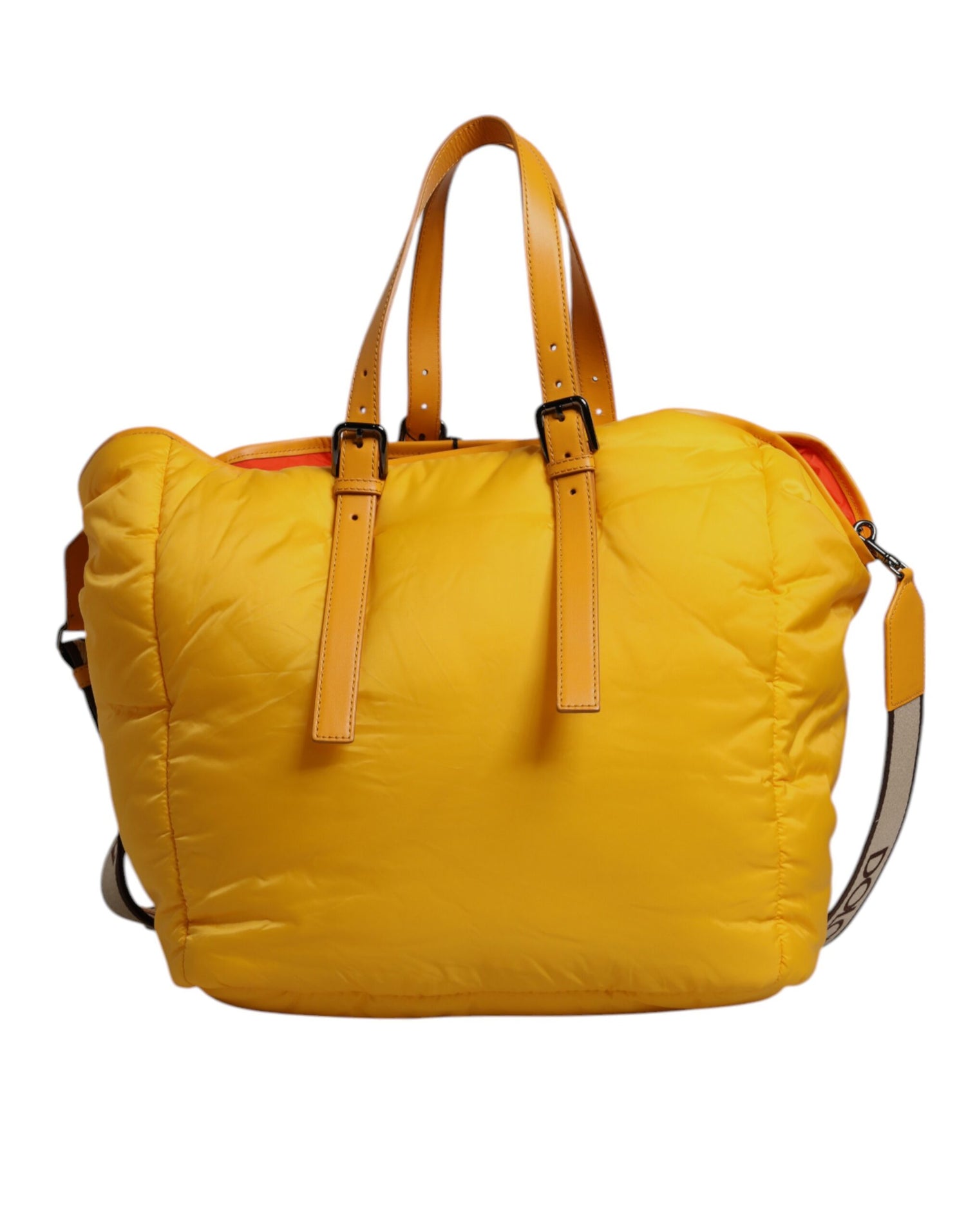 Dolce &amp; Gabbana Yellow Orange Nylon Logo Plaque Hand Shoulder Tote Bag
