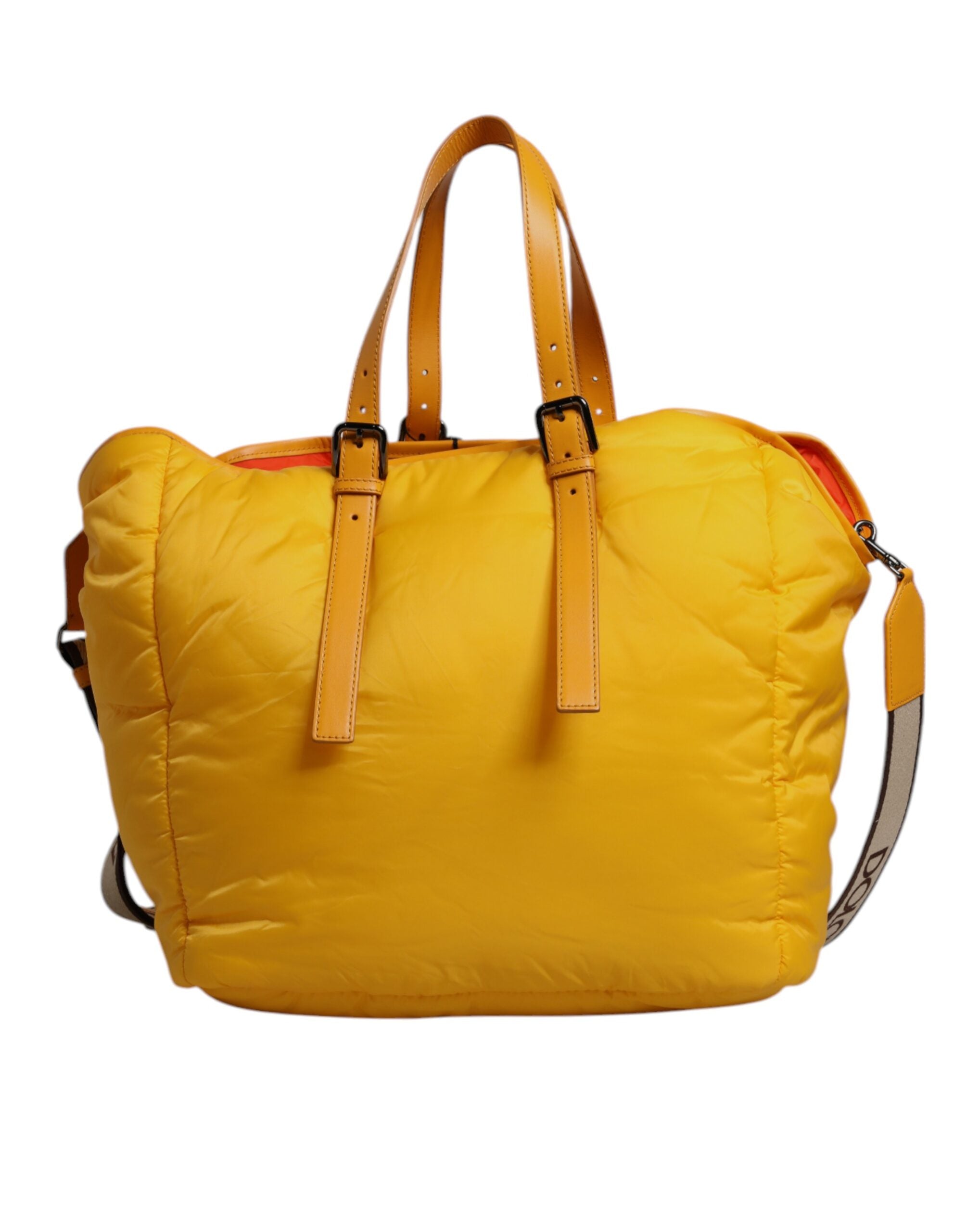 Dolce &amp; Gabbana Yellow Orange Nylon Logo Plaque Hand Shoulder Tote Bag