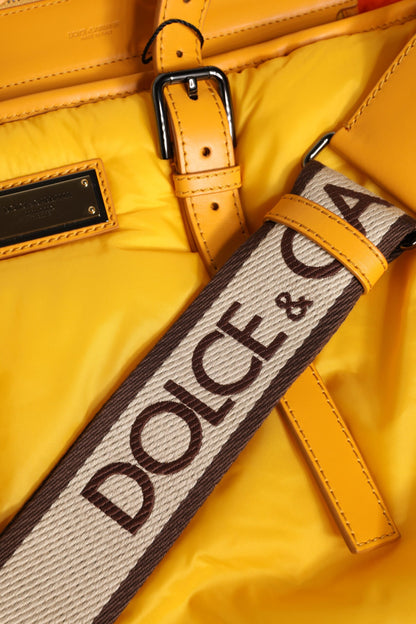 Dolce &amp; Gabbana Yellow Orange Nylon Logo Plaque Hand Shoulder Tote Bag
