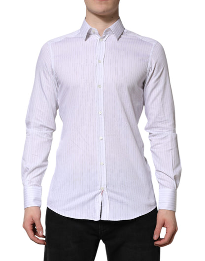 Dolce &amp; Gabbana White Stripes Cotton Long Sleeve Formal Shirt