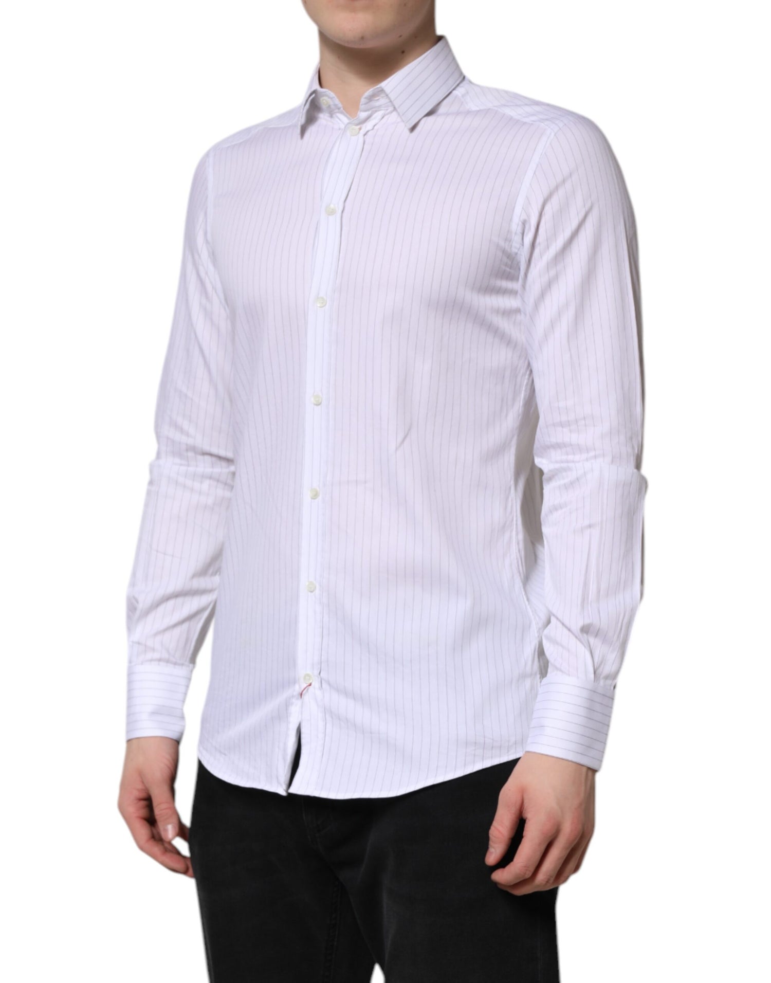 Dolce &amp; Gabbana White Stripes Cotton Long Sleeve Formal Shirt