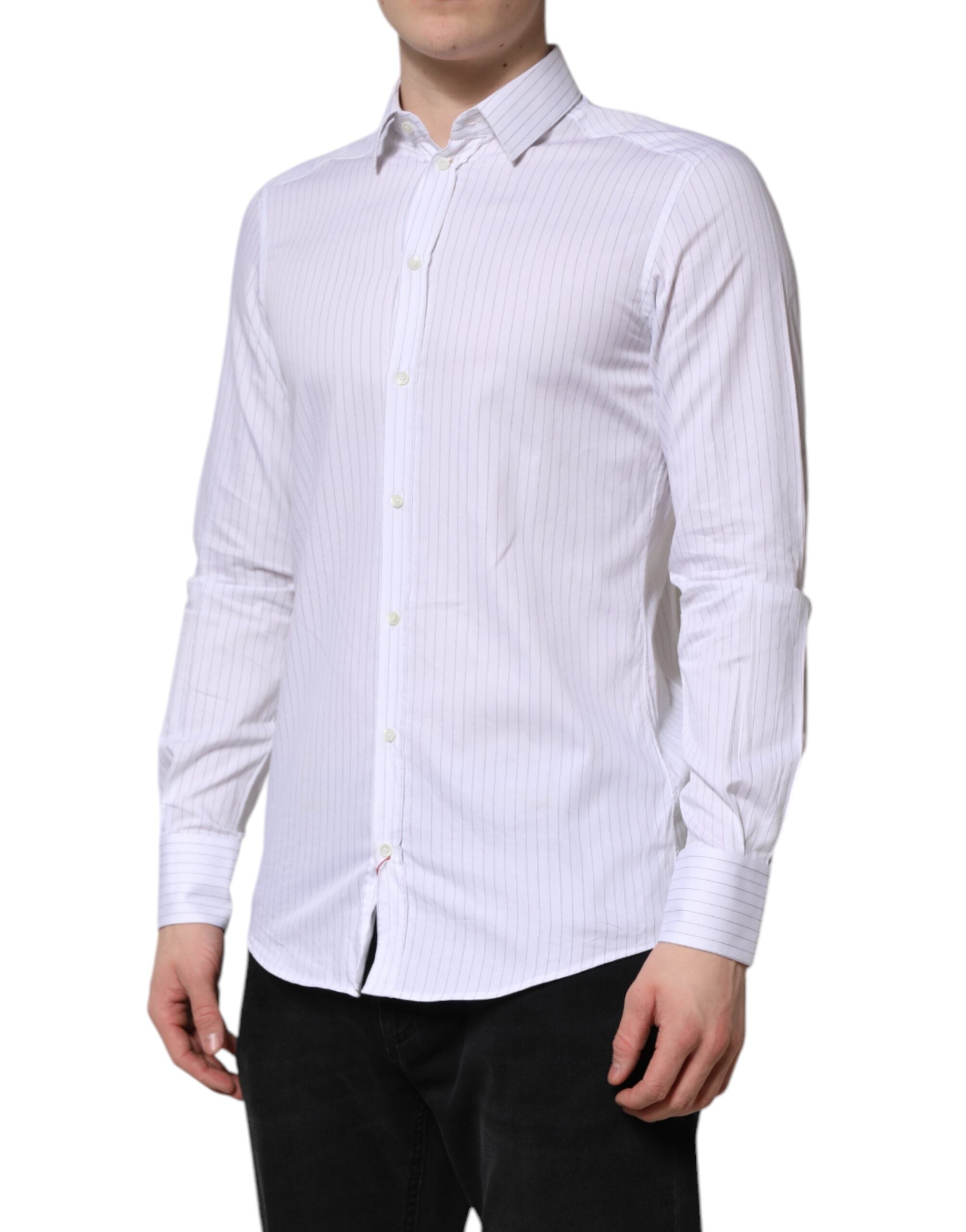 Dolce &amp; Gabbana White Stripes Cotton Long Sleeve Formal Shirt
