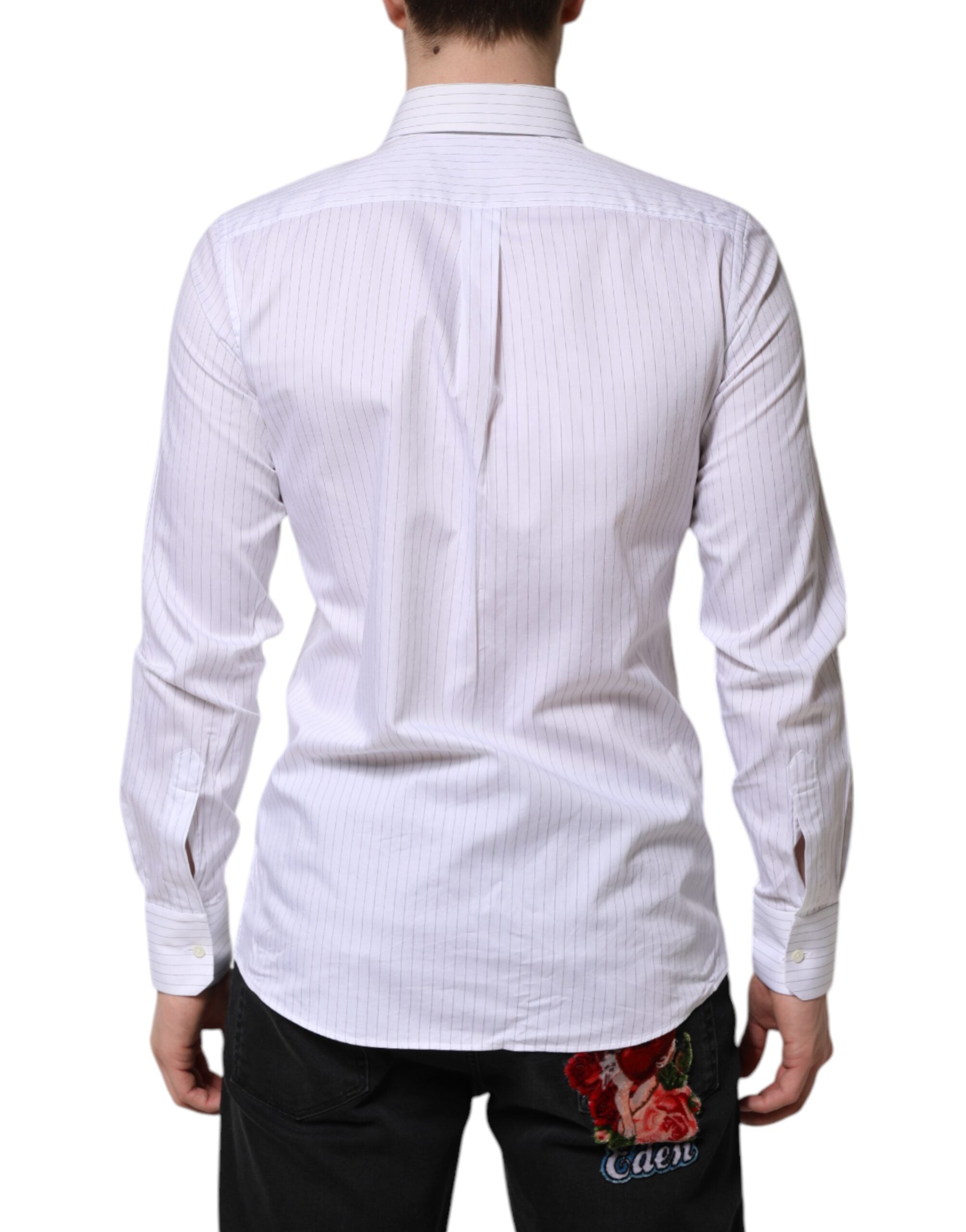 Dolce &amp; Gabbana White Stripes Cotton Long Sleeve Formal Shirt