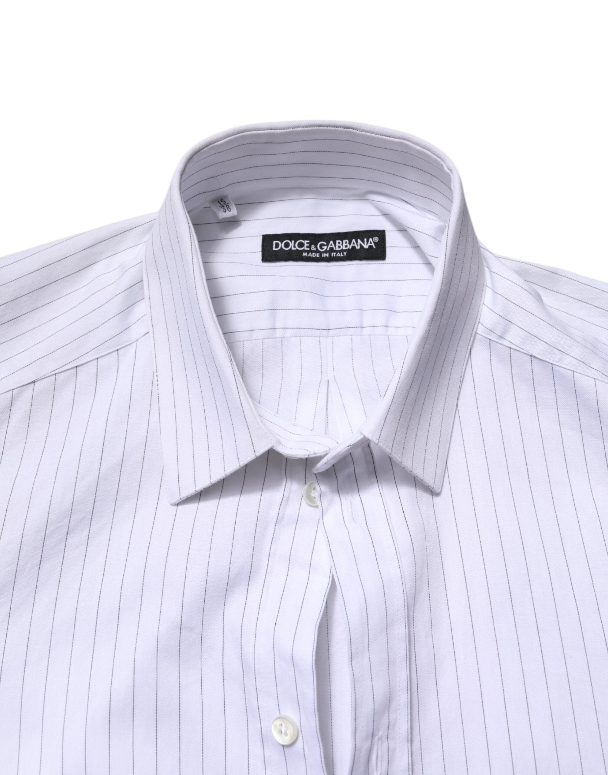 Dolce &amp; Gabbana White Stripes Cotton Long Sleeve Formal Shirt