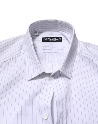 Dolce &amp; Gabbana White Stripes Cotton Long Sleeve Formal Shirt
