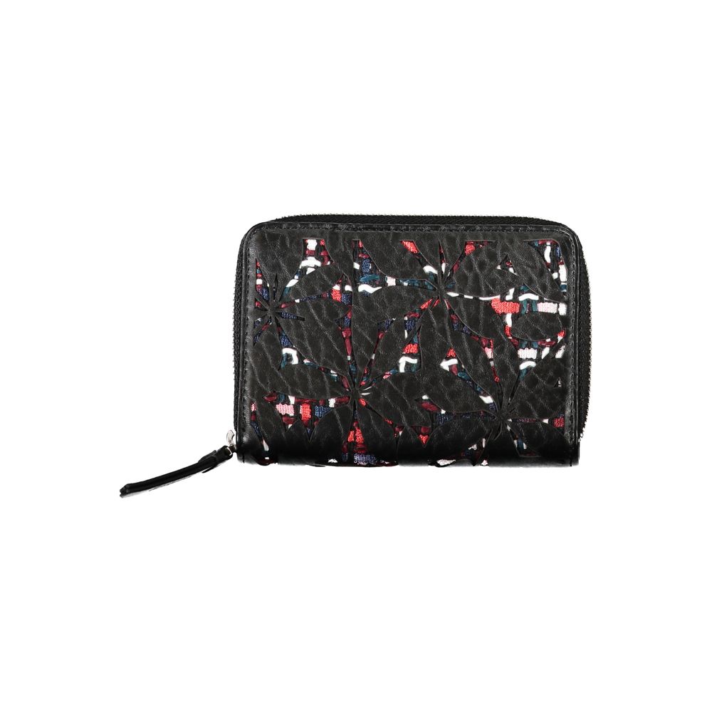 Desigual elegant svart plånbok med dragkedja och kontrasterande detaljer