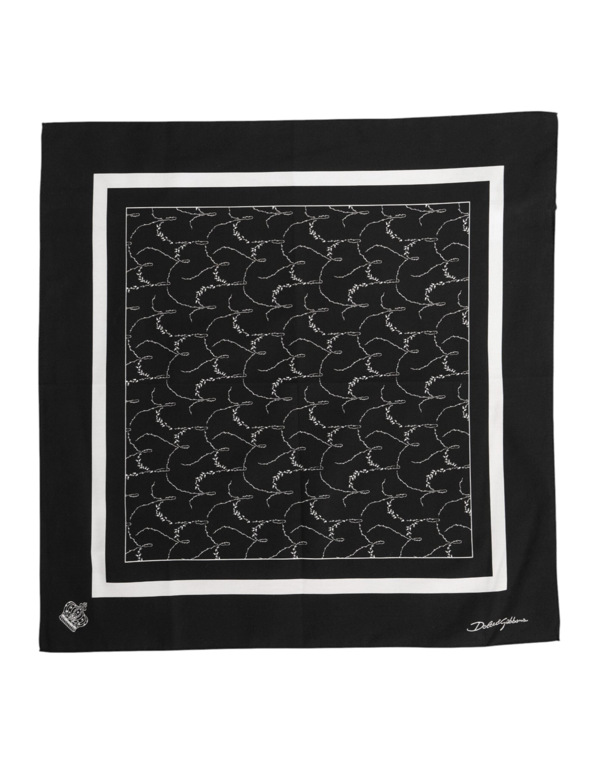 Dolce &amp; Gabbana Black White Printed Square Foulard Scarf
