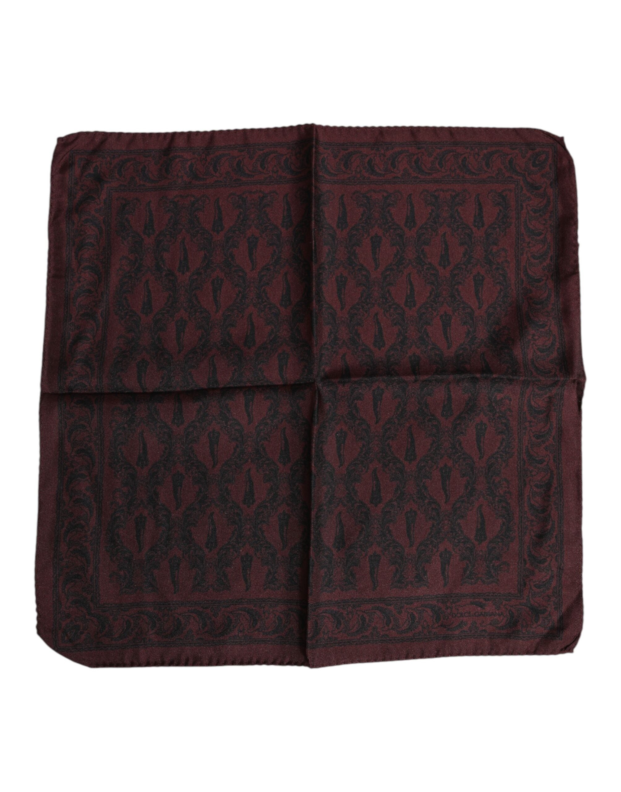 Dolce &amp; Gabbana Maroon Black Printed Square Men Foulard Scarf