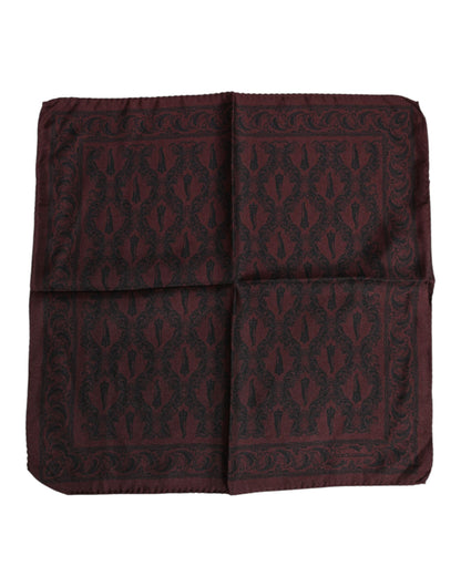 Dolce &amp; Gabbana Maroon Black Printed Square Men Foulard Scarf