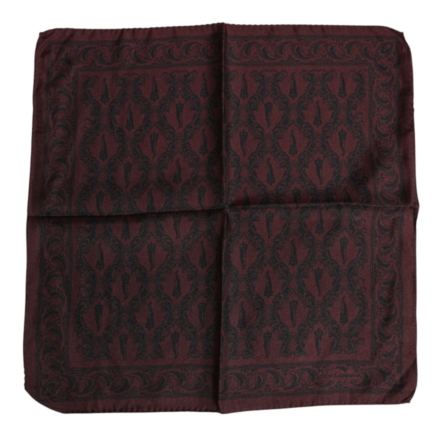 Dolce &amp; Gabbana Maroon Black Printed Square Men Foulard Scarf