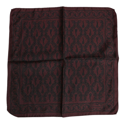 Dolce &amp; Gabbana Maroon Black Printed Square Men Foulard Scarf