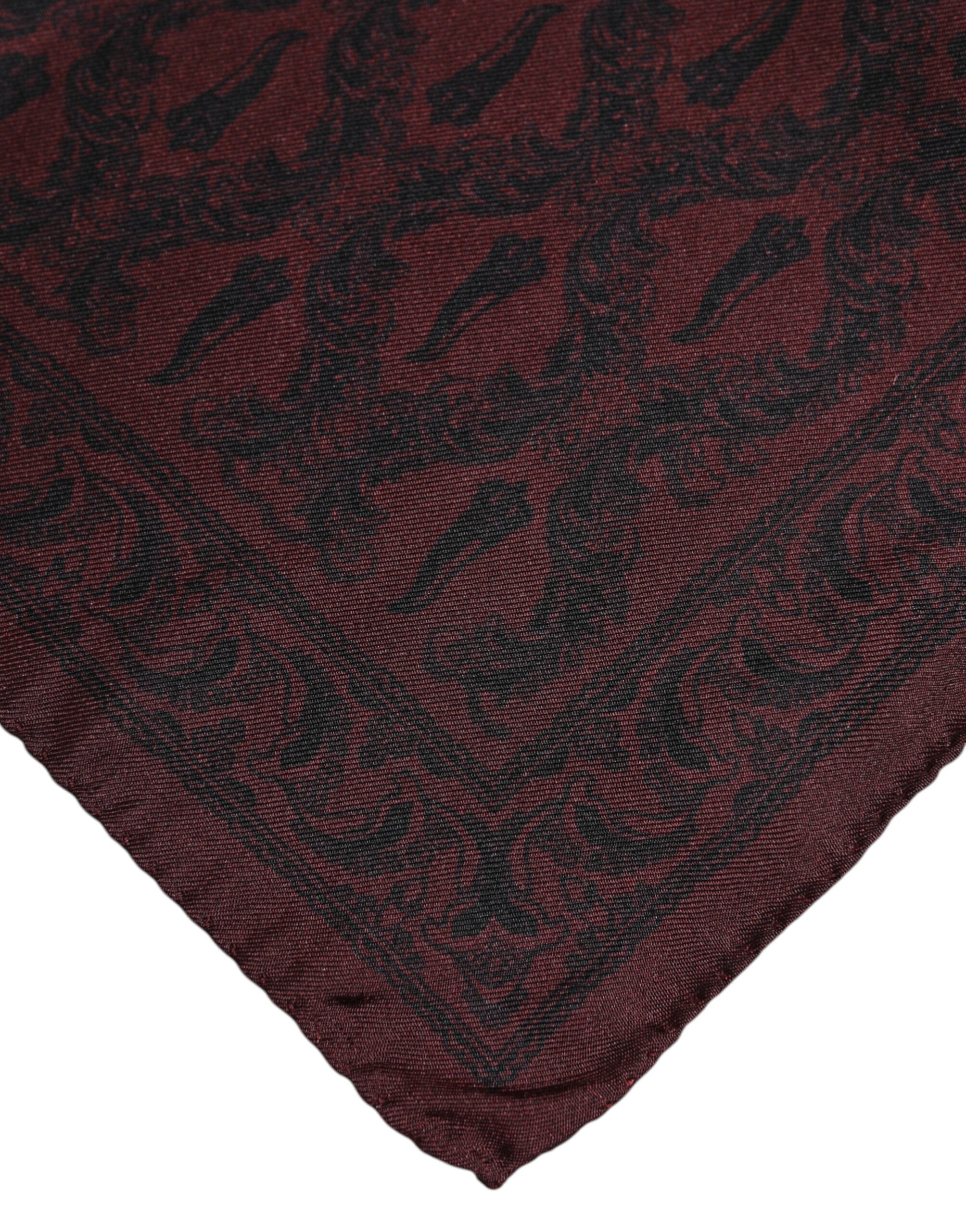 Dolce &amp; Gabbana Maroon Black Printed Square Men Foulard Scarf