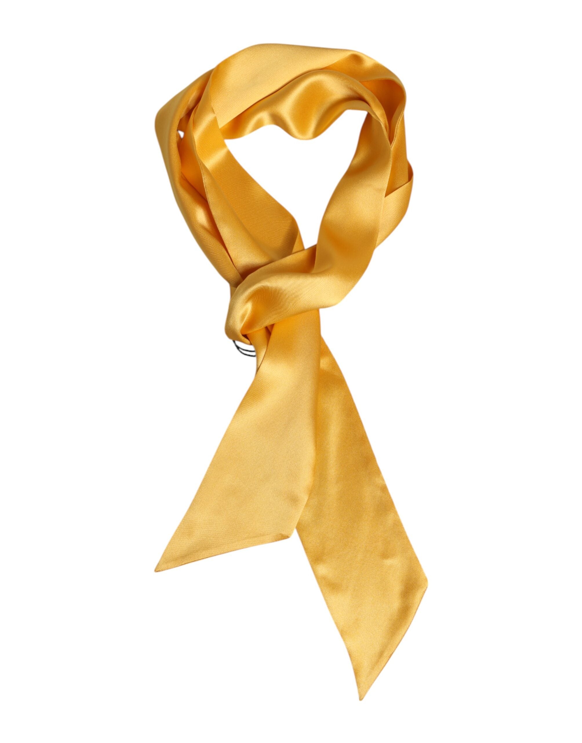 Dolce &amp; Gabbana Yellow Satin Silk Skinny Foulard Wrap Scarf