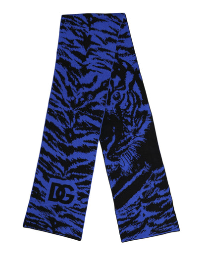 Dolce &amp; Gabbana Blue Black Logo Neck Warmer Wrap Shawl Scarf