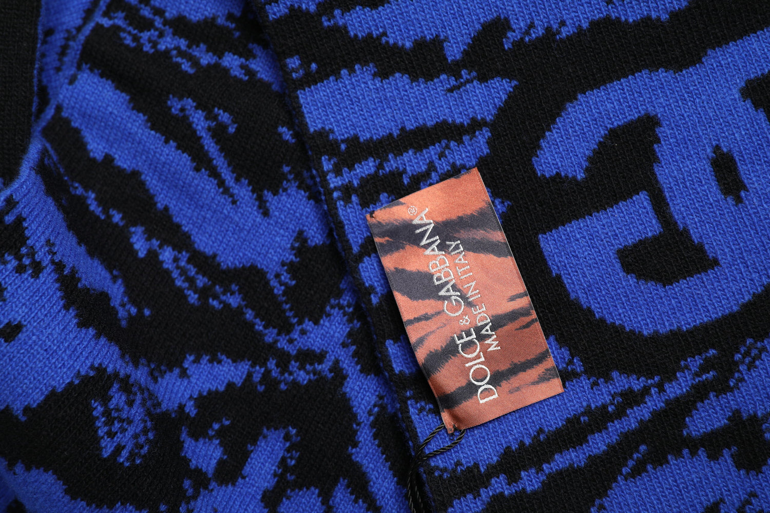 Dolce &amp; Gabbana Blue Black Logo Neck Warmer Wrap Shawl Scarf