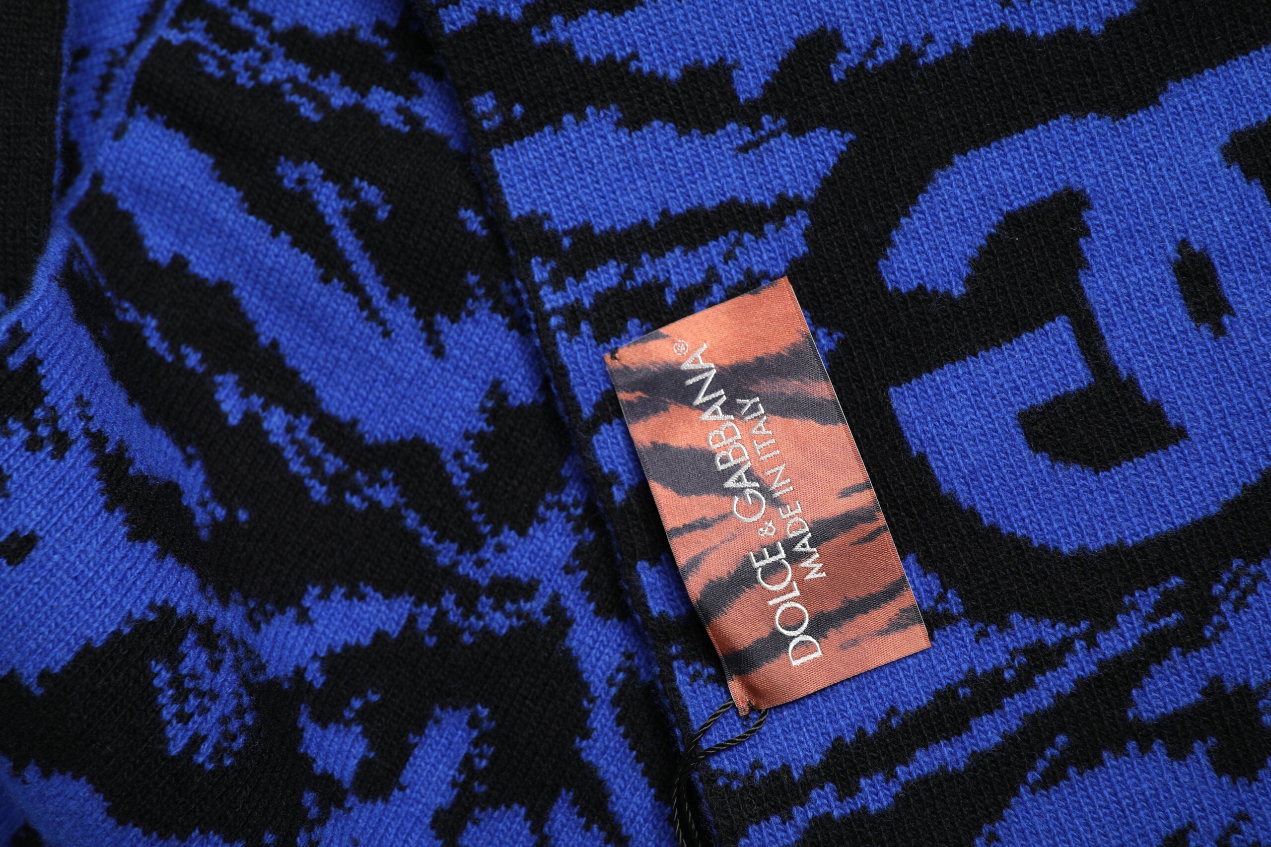 Dolce &amp; Gabbana Blue Black Logo Neck Warmer Wrap Shawl Scarf