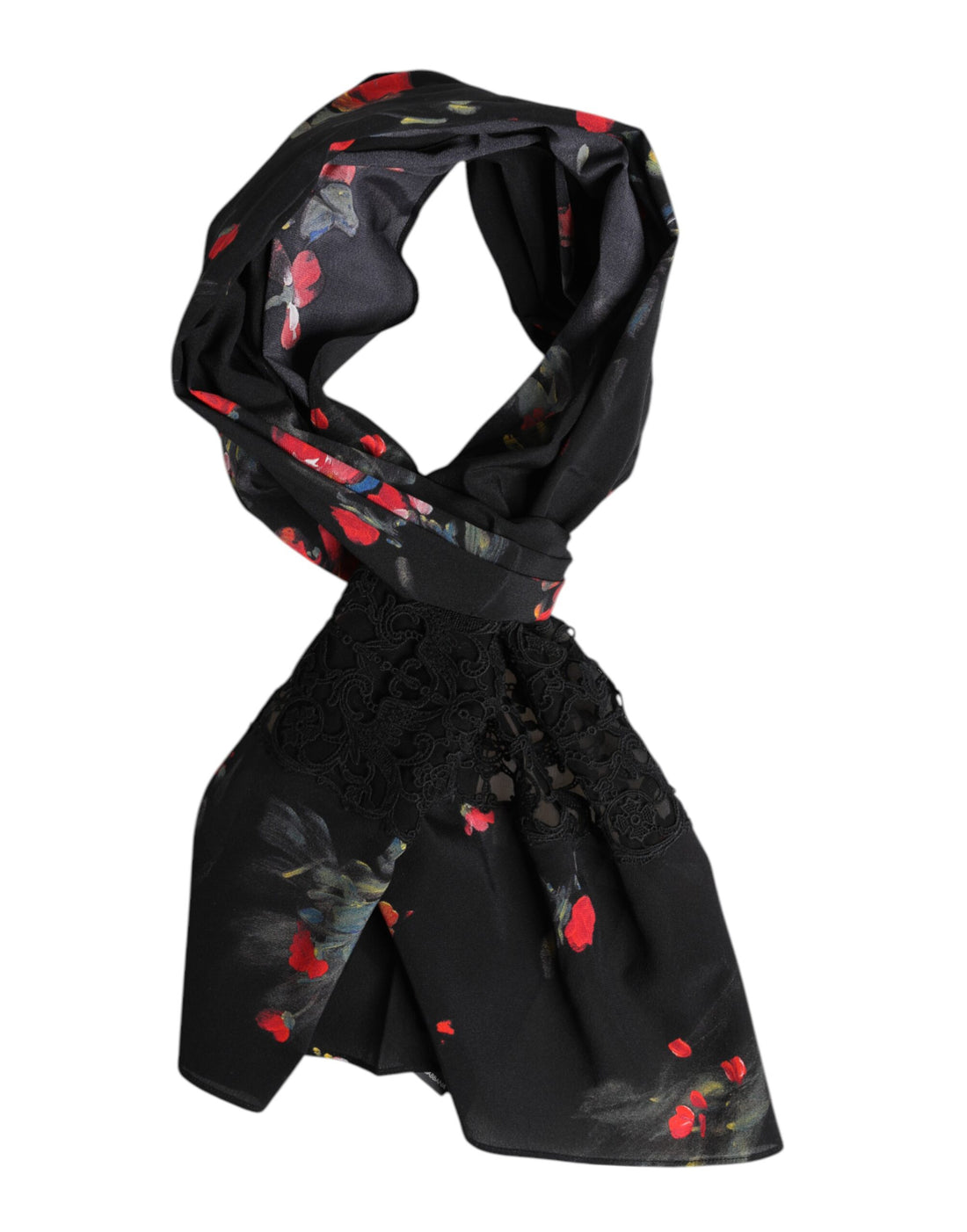 Dolce &amp; Gabbana Black Floral Print Neck Warmer Wrap Scarf