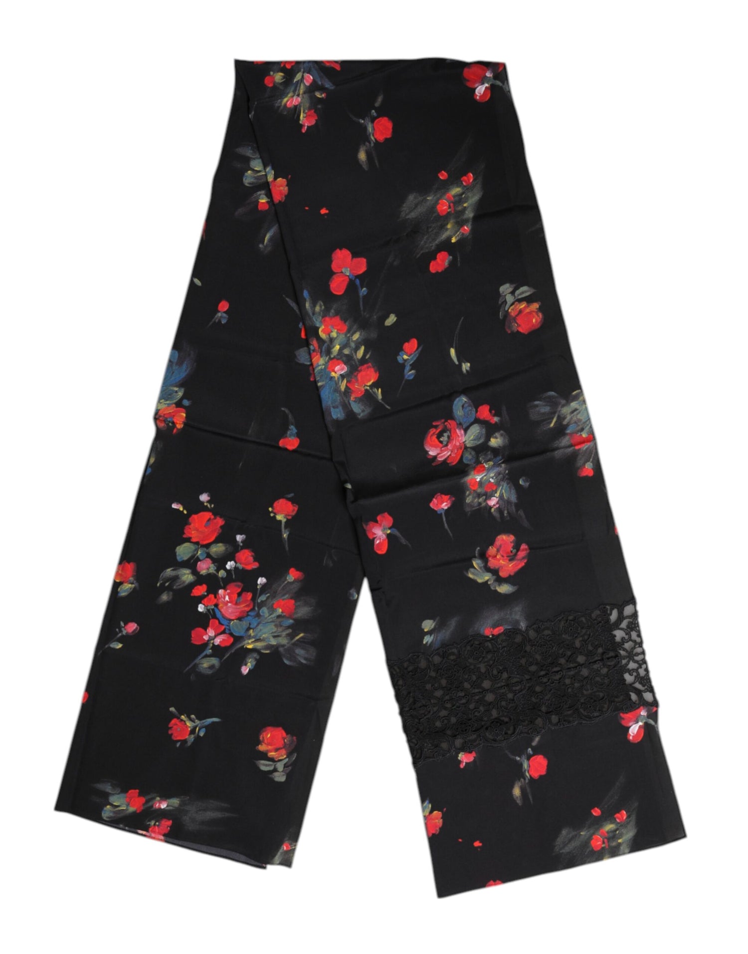 Dolce &amp; Gabbana Black Floral Print Neck Warmer Wrap Scarf
