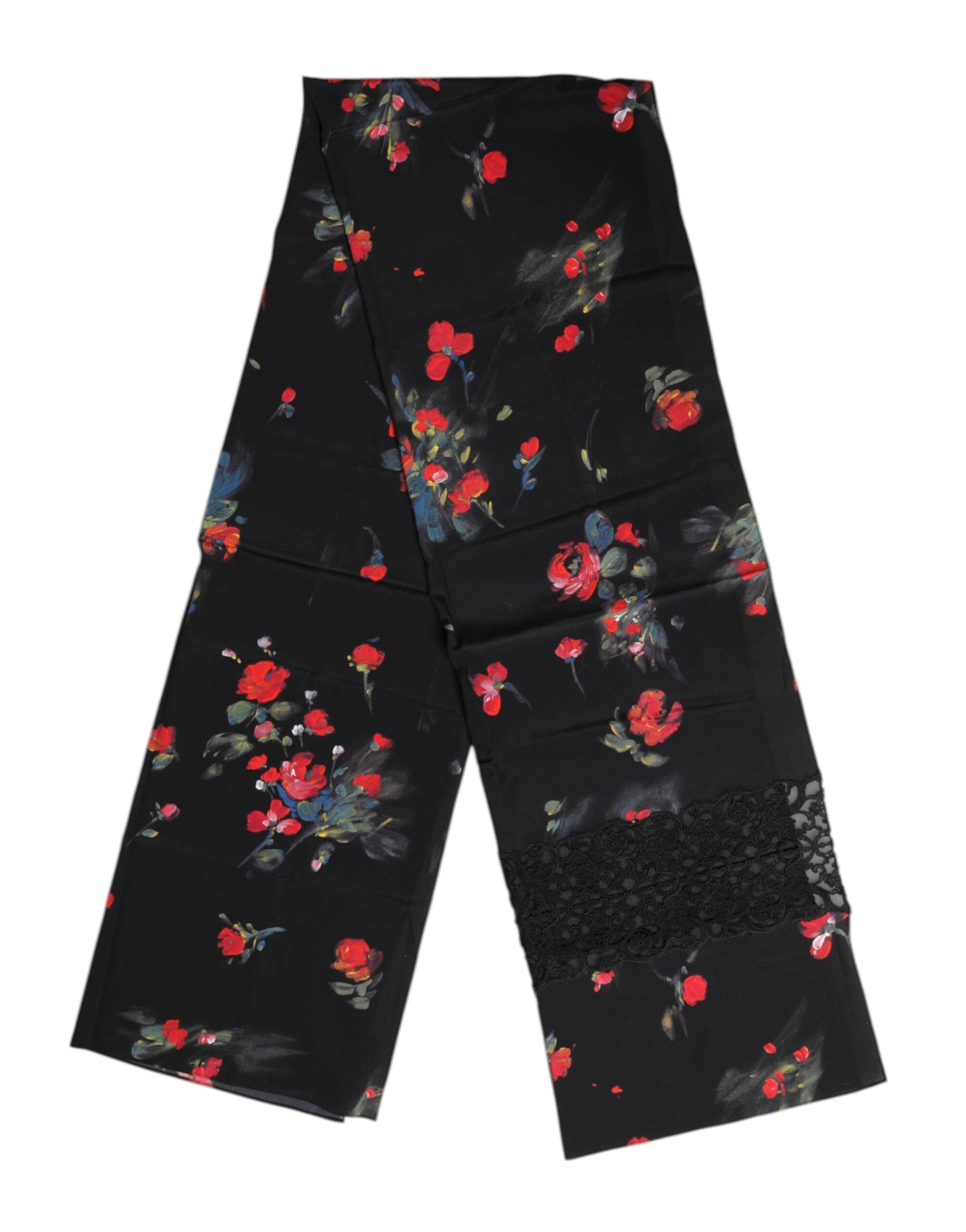 Dolce &amp; Gabbana Black Floral Print Neck Warmer Wrap Scarf
