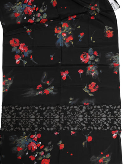 Dolce &amp; Gabbana Black Floral Print Neck Warmer Wrap Scarf