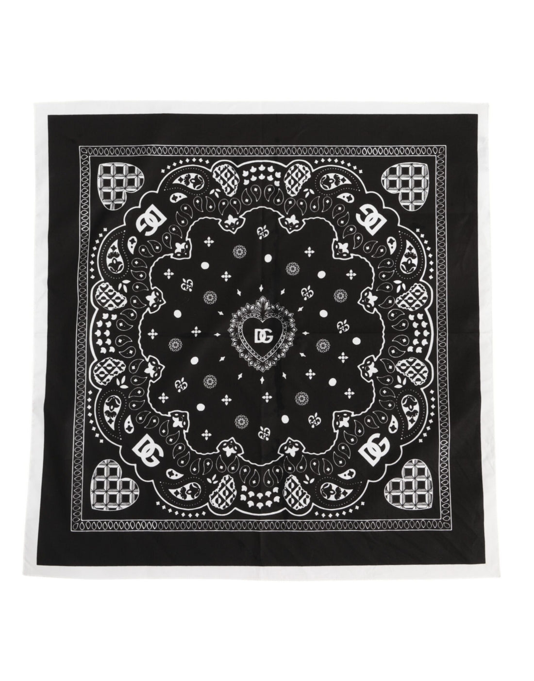 Dolce &amp; Gabbana Black White Bandana Square Men Foulard Scarf