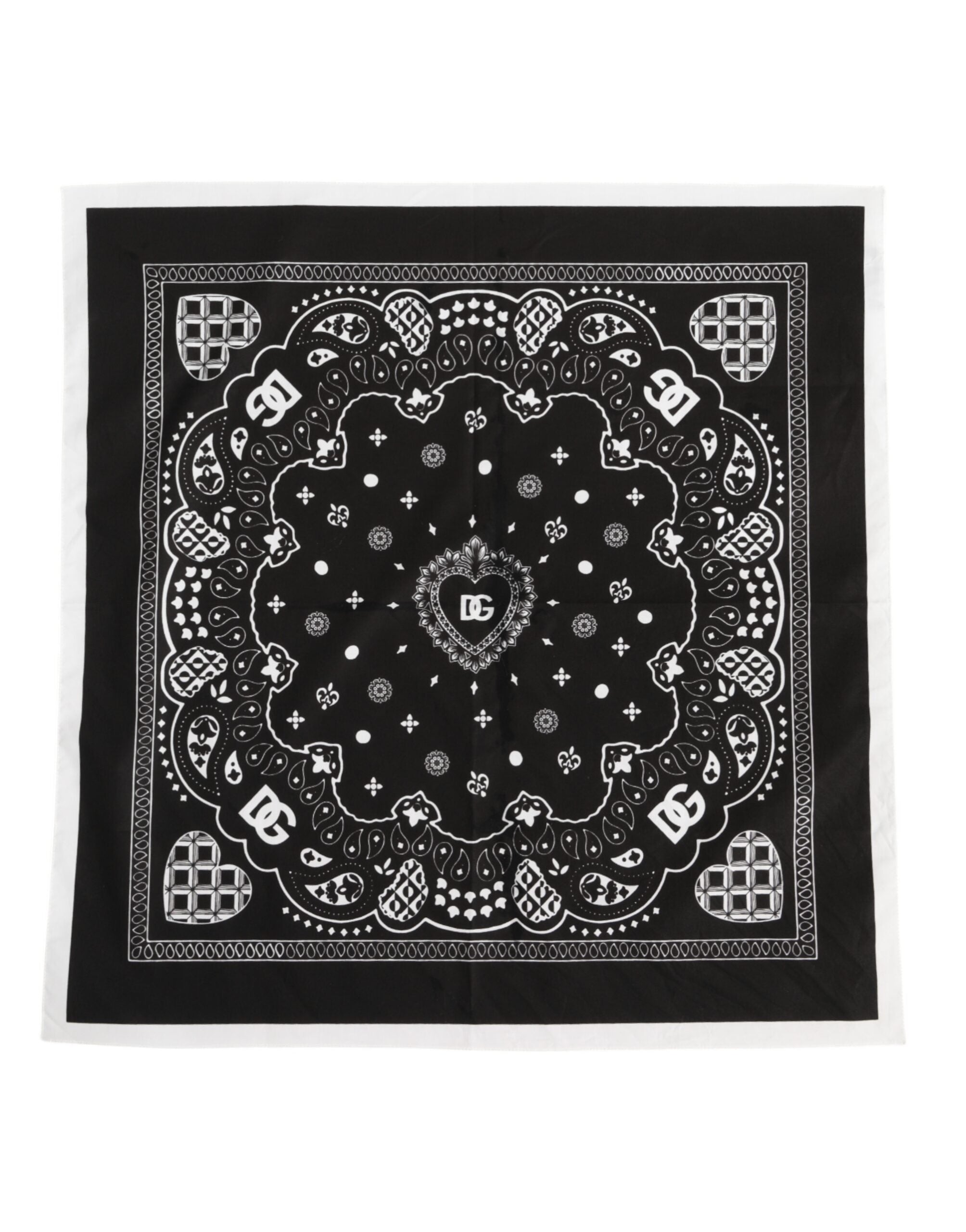 Dolce &amp; Gabbana Black White Bandana Square Men Foulard Scarf