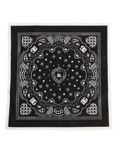 Dolce &amp; Gabbana Black White Bandana Square Men Foulard Scarf