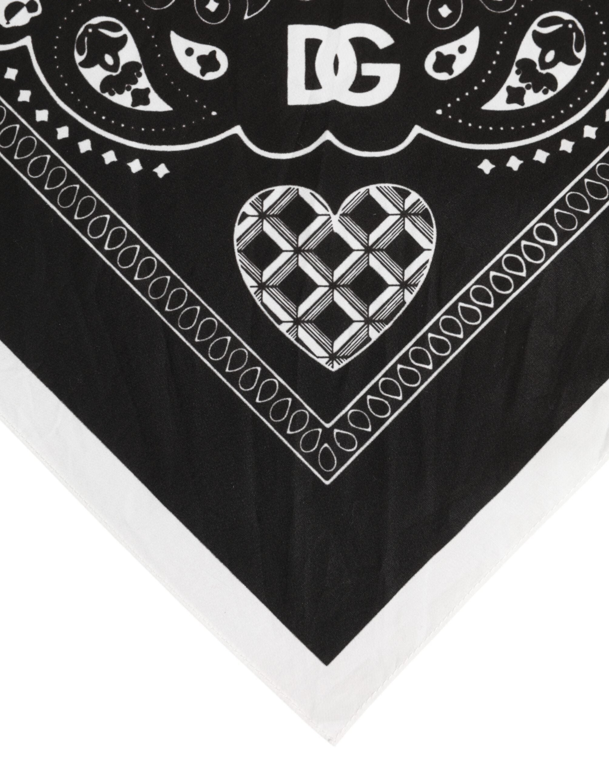 Dolce &amp; Gabbana Black White Bandana Square Men Foulard Scarf