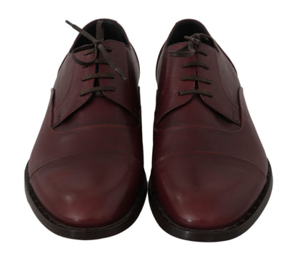 Dolce &amp; Gabbana Red Bordeaux Leather Derby Formal Shoes