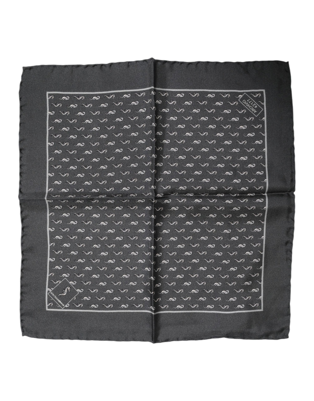 Dolce &amp; Gabbana Black Fish Print Silk Square Men Foulard Scarf
