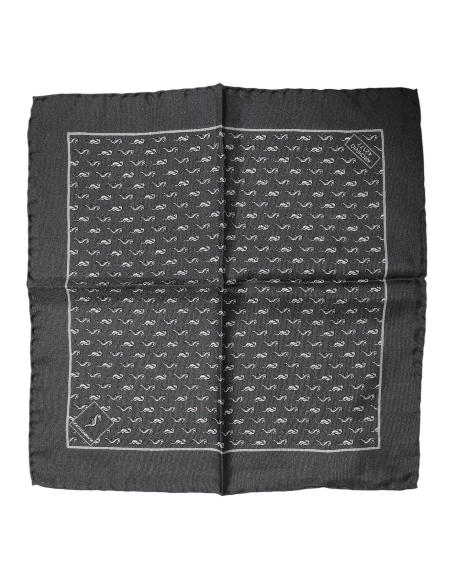 Dolce &amp; Gabbana Black Fish Print Silk Square Men Foulard Scarf