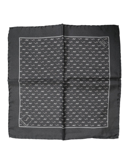 Dolce &amp; Gabbana Black Fish Print Silk Square Men Foulard Scarf