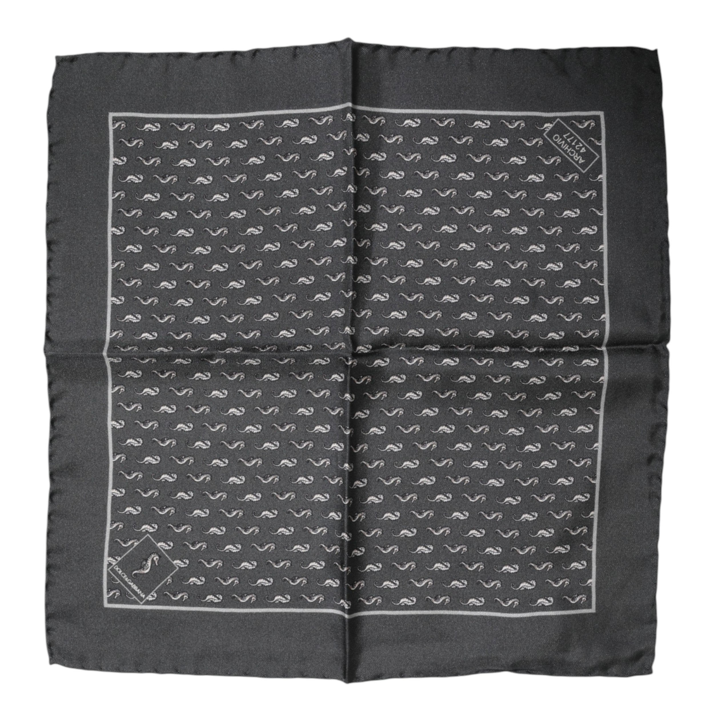 Dolce &amp; Gabbana Black Fish Print Silk Square Men Foulard Scarf