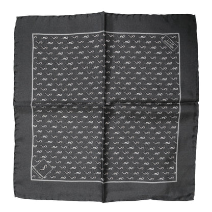 Dolce &amp; Gabbana Black Fish Print Silk Square Men Foulard Scarf