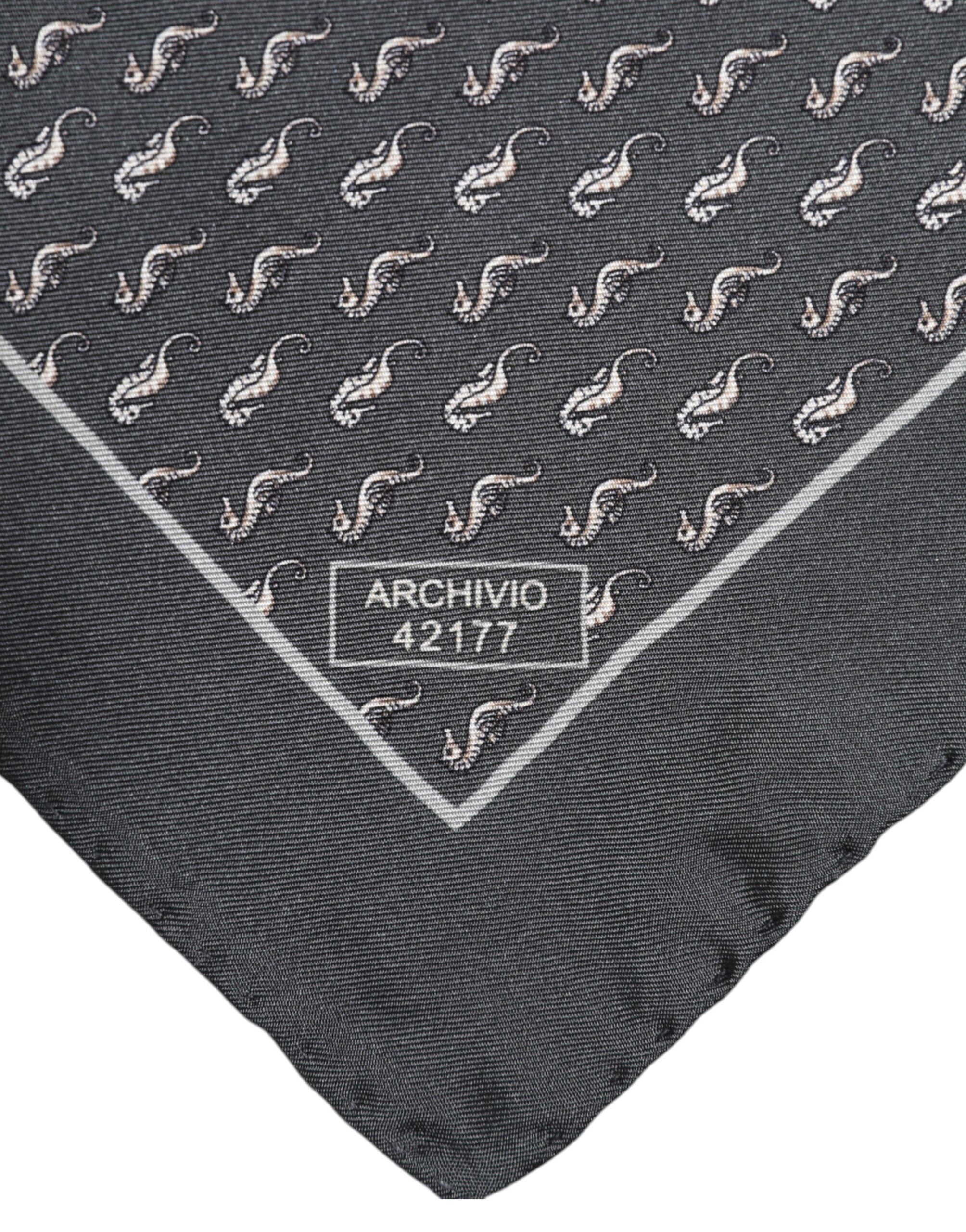 Dolce &amp; Gabbana Black Fish Print Silk Square Men Foulard Scarf
