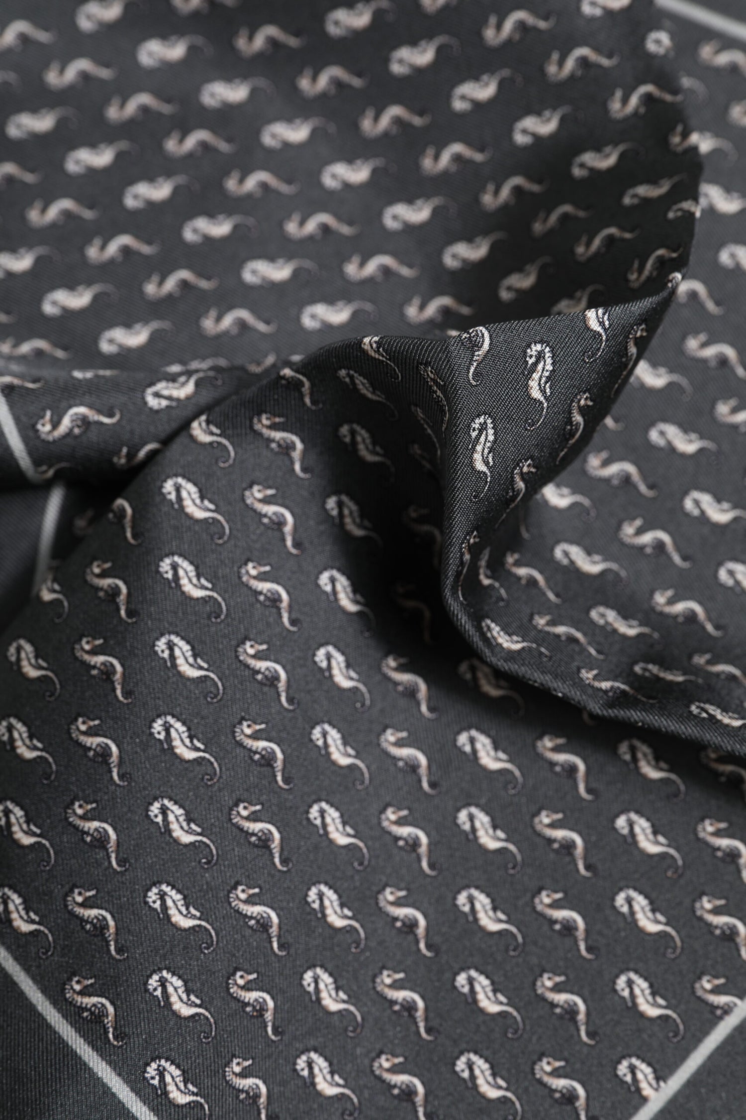 Dolce &amp; Gabbana Black Fish Print Silk Square Men Foulard Scarf