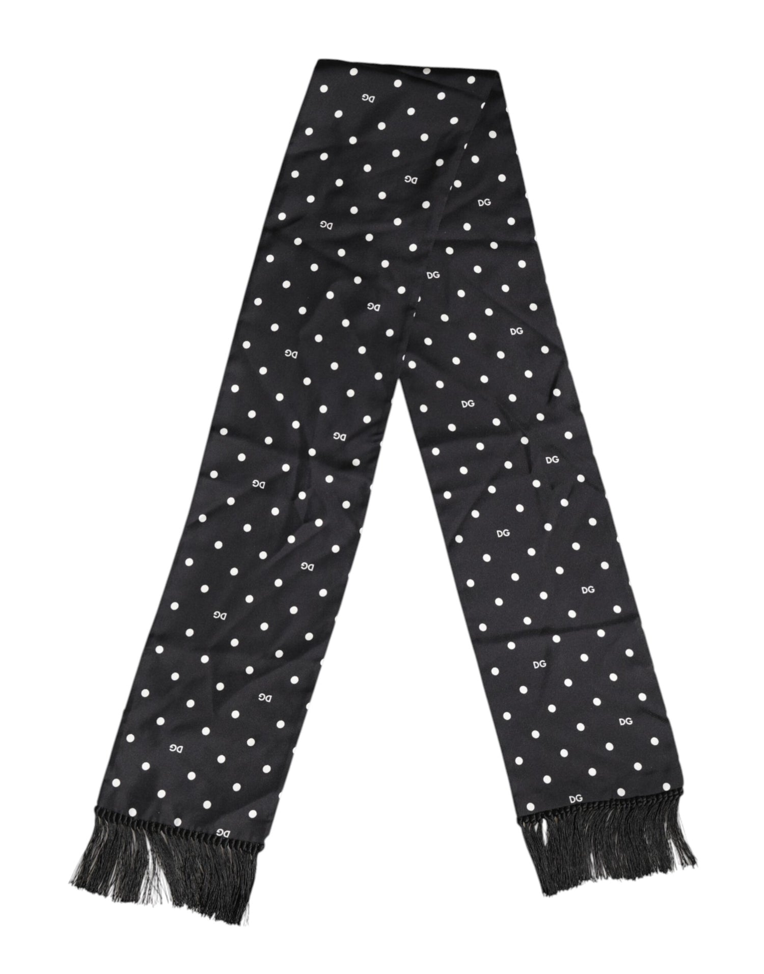 Dolce &amp; Gabbana Black White Polka Dot Fringes Foulard Scarf