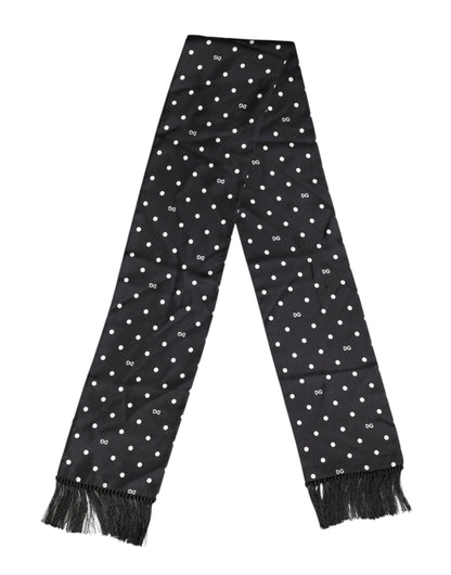 Dolce &amp; Gabbana Black White Polka Dot Fringes Foulard Scarf