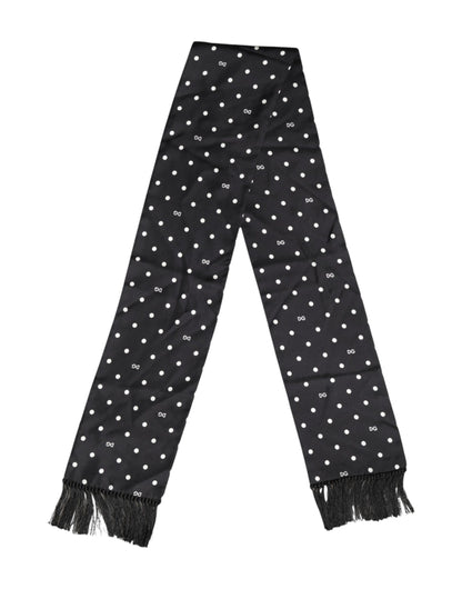 Dolce &amp; Gabbana Black White Polka Dot Fringes Foulard Scarf