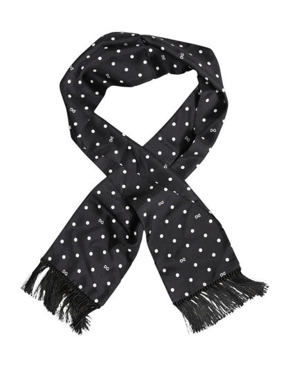 Dolce &amp; Gabbana Black White Polka Dot Fringes Foulard Scarf