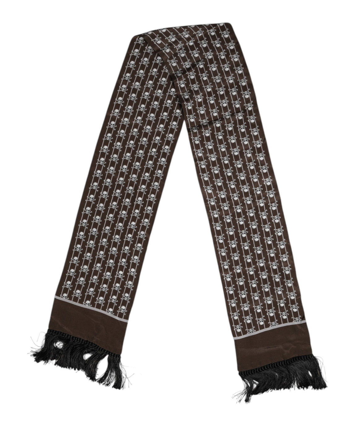 Dolce &amp; Gabbana Brown Skulls Print Fringes Men Foulard Scarf