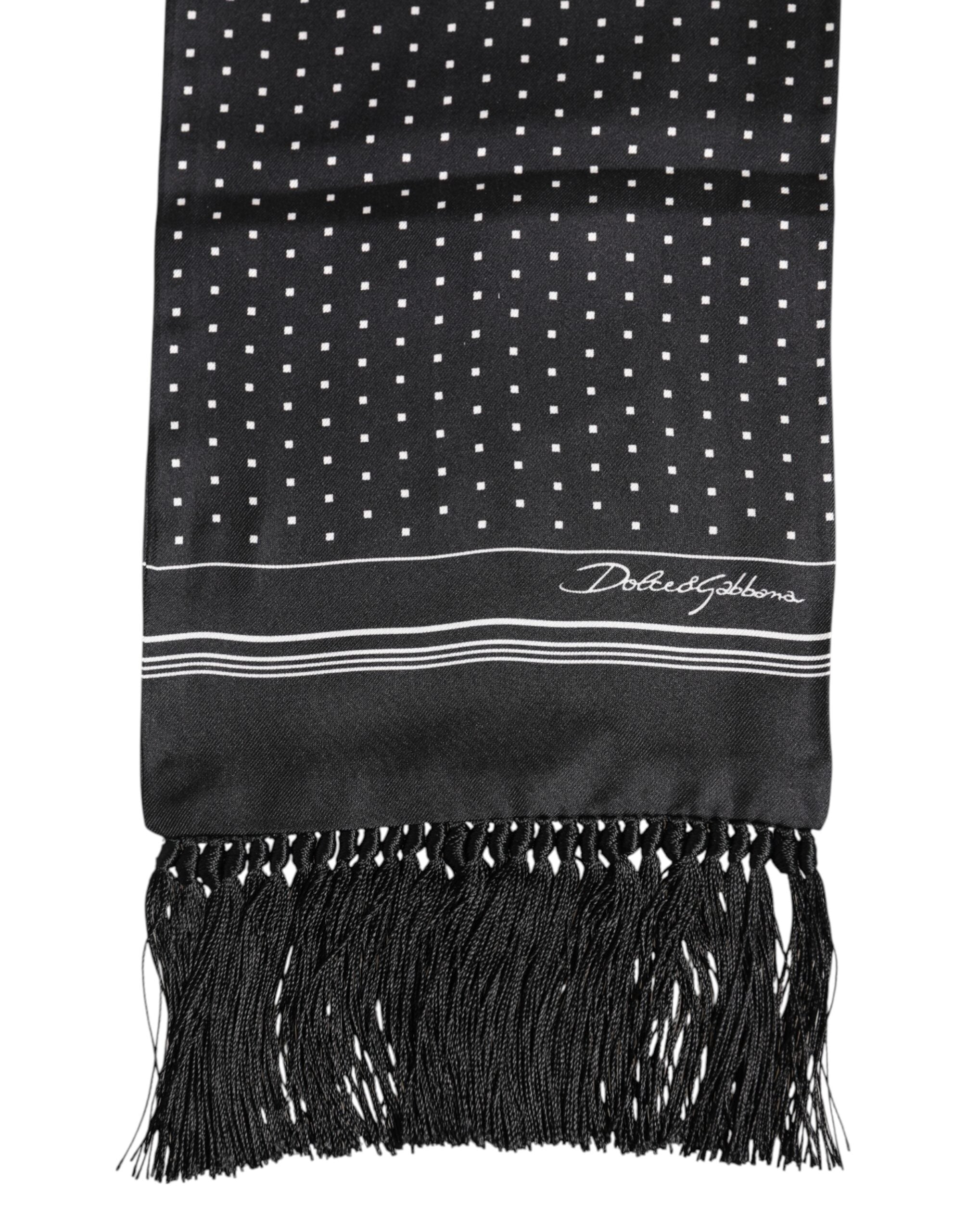 Dolce &amp; Gabbana Black White Polka Dot Fringes Foulard Scarf