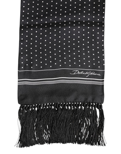 Dolce &amp; Gabbana Black White Polka Dot Fringes Foulard Scarf